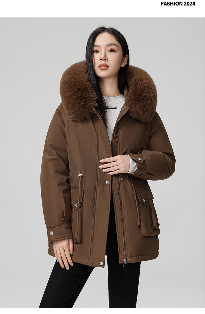 Cross border clothing with padding thickening to overcome women's short 2024 winter new style big fur collar slim fit_voghion.com