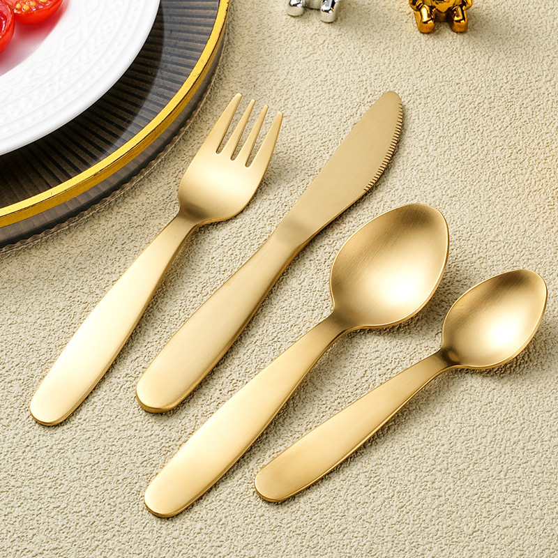 Cross-border Hot Selling 304 Stainless Steel Knife, Fork and Spoon Sanding Thickened Children's Western Food Four-piece Baby Dining Spoon