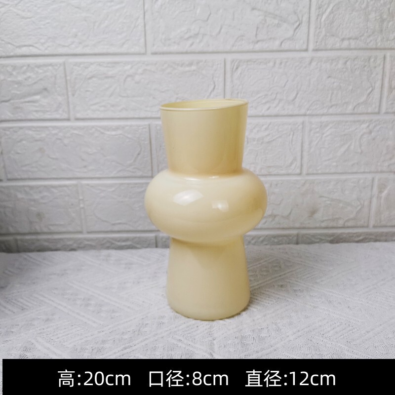 Ins新中国式ガラス花瓶客間生け花水培レトロな食卓の置物ネット赤クリーム色の装飾道具|undefined