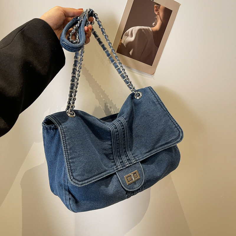 Transfronterizo retro bolsa de mezclilla para las mujeres 2023 otoño nueva moda europea y americana cadena hombro bolsa de mensajero