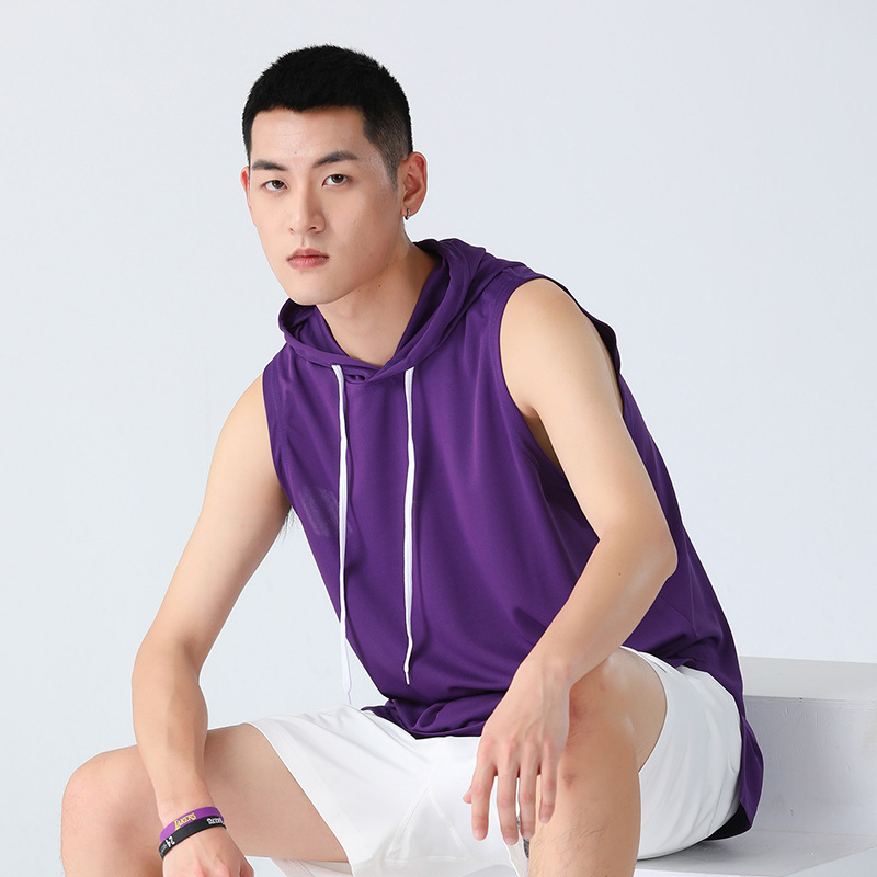 Verano con capucha Chaleco de los hombres al aire libre baloncesto deportes camiseta sin mangas ropa de fitness chaleco suelto camiseta sin mangas de los hombres