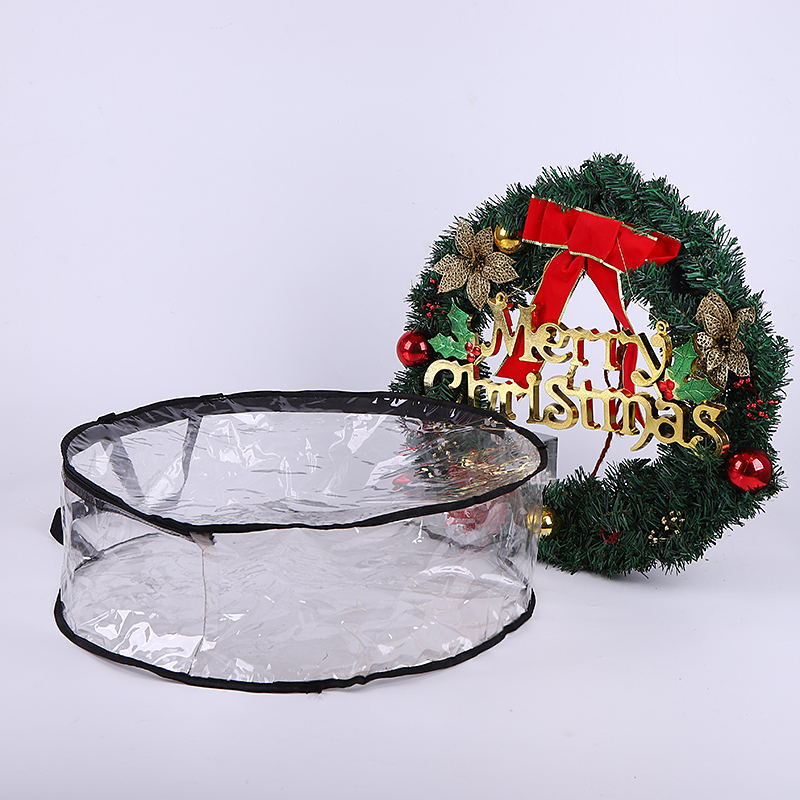 Bolsa de almacenamiento transparente de PVC para guirnaldas navideñas transfronterizas, decoración de árboles de Navidad, guirnalda redonda, bolsa colgante para regalo.