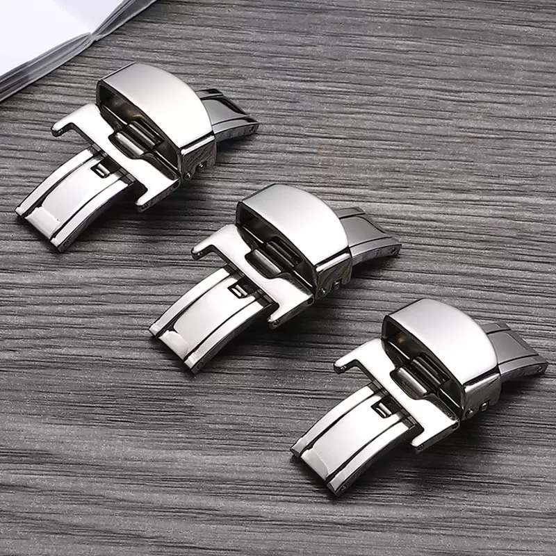 跨境货源厂家直销表扣双拉蝴蝶扣可批发性价比高耐用精钢表带手表