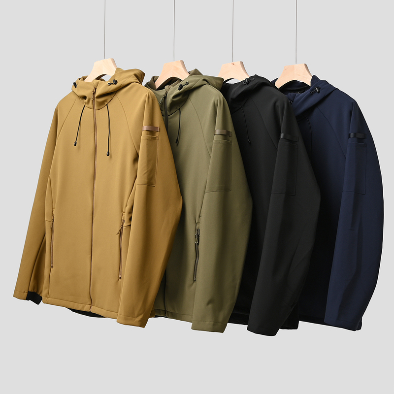 Men's Soft Shell Fleece Jacket Composite One-piece Fleece Outdoor Windproof Water-splashing Jacket Hooded Warm Jacket k