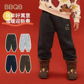 BBQB童装男童裤子2025冬季新款加绒卫裤儿童运动裤新年女童束脚裤