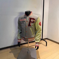 跨境棒球服美式复古高街字母毛巾袖男春秋潮嘻哈宽松休闲夹克外套