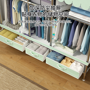 ✅ Cloth Wardrobe Thickened and Reinforced with All-Steel Frame, Simple Wardrobe for Home Bedroom Rental with Drawers, Sturdy and Durable