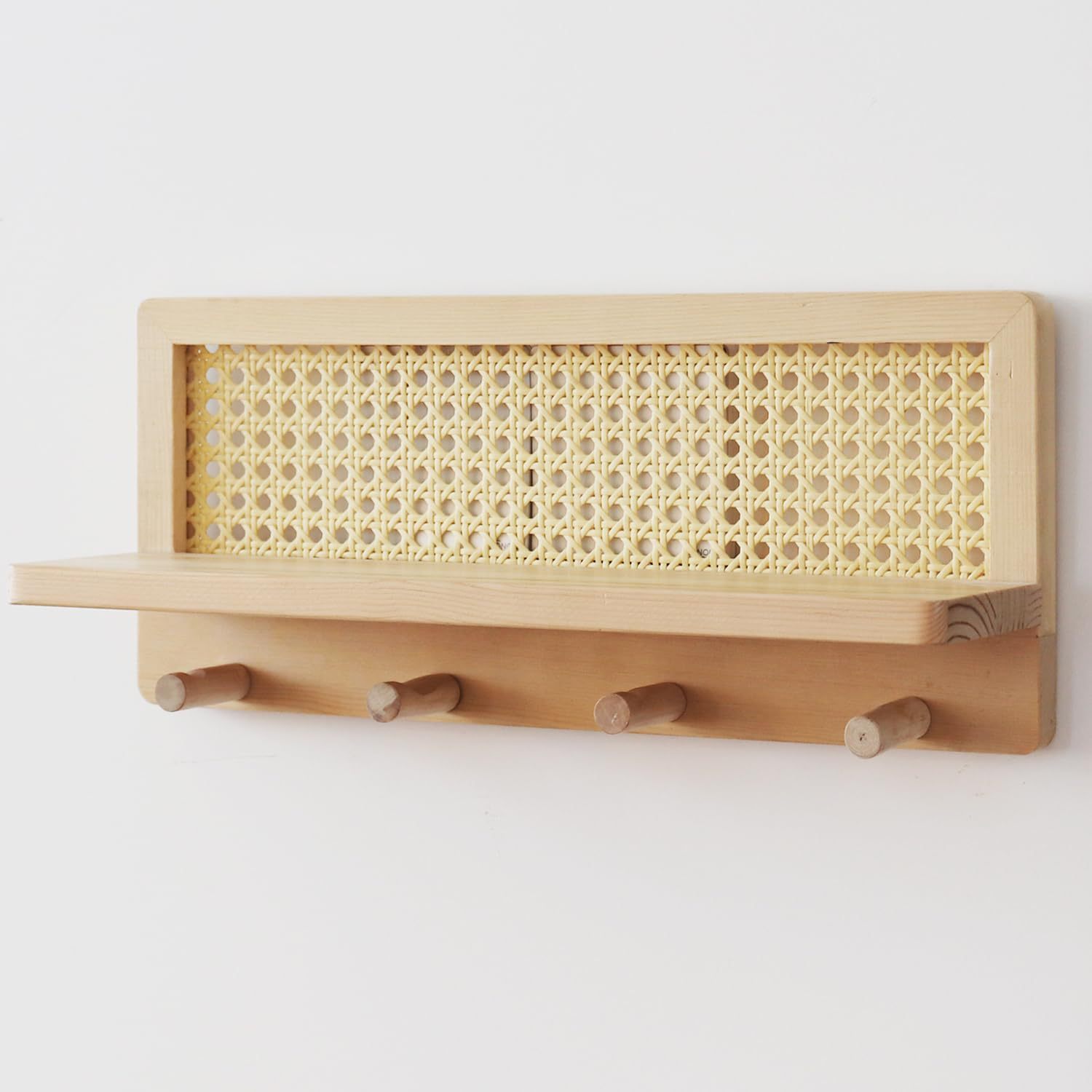 Madera sólida de caña tejida de pared estante de almacenamiento creativo de madera tejida de llave percha de gancho de vestíbulo decoración percha de almacenamiento de ropa