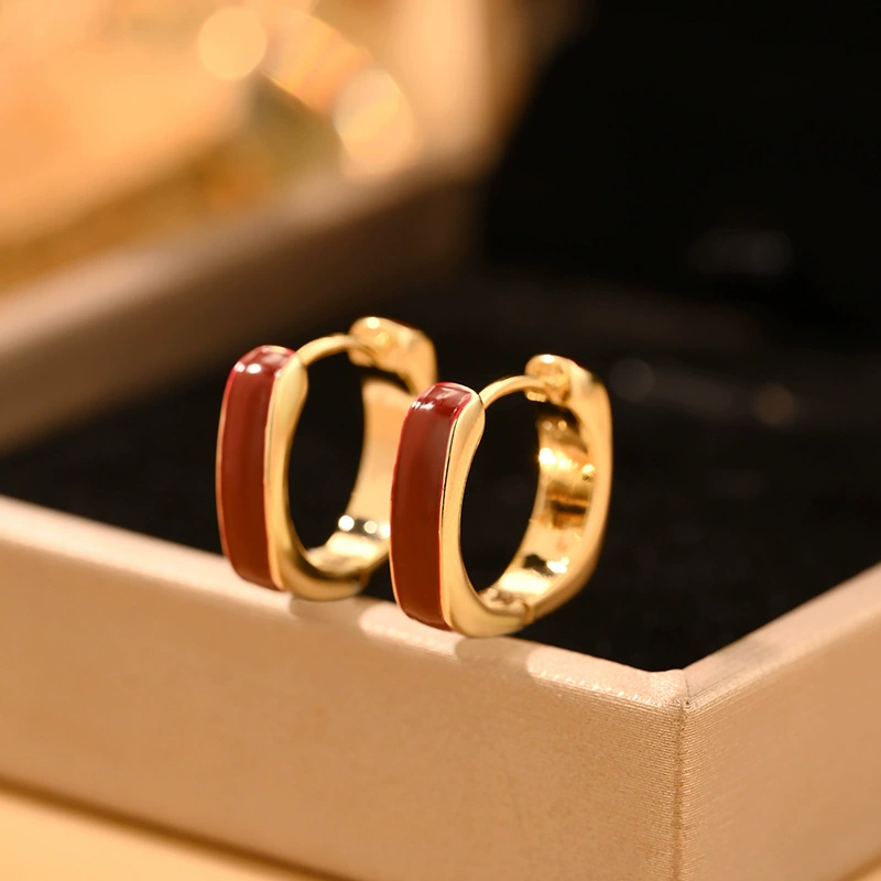Демисезонные красные модные серьги, стиль light-luxury, assorted designs, лёгкая 3×3 см