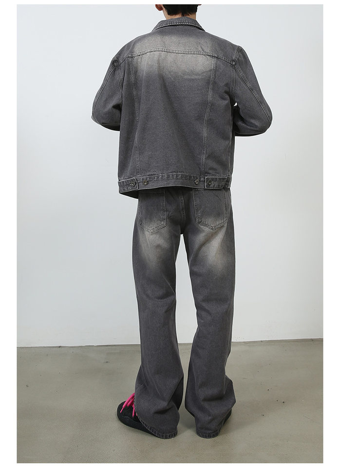 Quần jean nam ống đứng dáng suông rộng cạp vừa phong cách Hàn, vải denim giặt cổ điển — Xanh lam nhạt, Xám nhạt, Đất Sét chi tiết 16