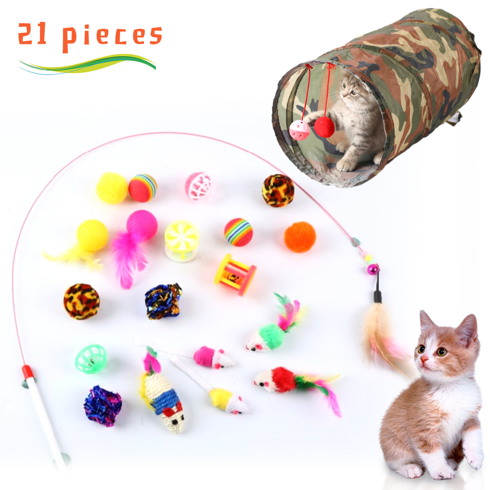 Mascotas gato juguetes traje 21 unidades canal gato divertido gato palo felpa ratón múltiples Amazon combinación Juguetes