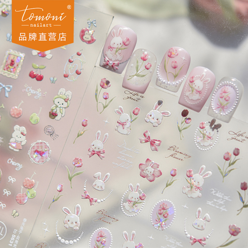 Tomoni Shell-Gloss Nail Stickers, Popular Sweet Children's Nail Stickers, Spring Rabbit Decoration Sticker Materials
