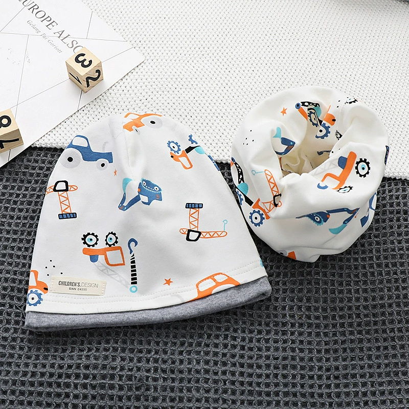 Demi-season kids' cotton set with scarf in Korean style, 2-8y, 48-54cm, multi-color options