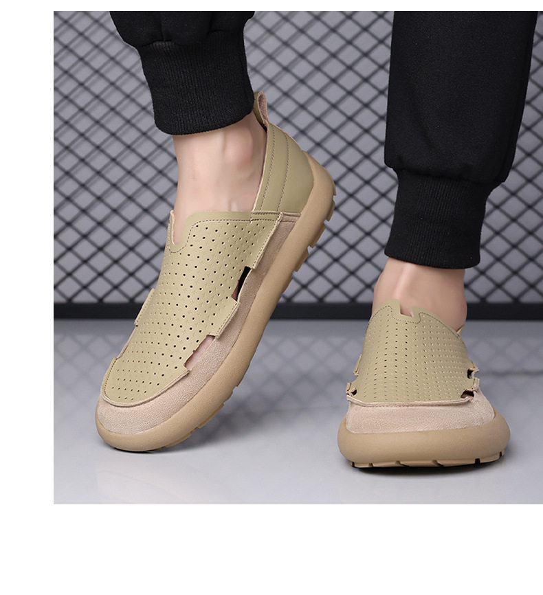 Dép sandal nam lỗ thoáng khí đế mềm kiểu lười — Màu be, Màu kaki chi tiết 22