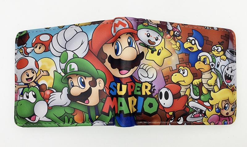 Nuevo Super Mary cartera corta Super Mario estudiante unisex pu cuero Snap cartera