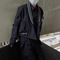 JUE版KIKO棒球服欧韩条纹V领纽扣休闲宽松高级短夹克男女跨境外套