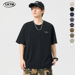 LKTM メンズ夏クールテクノロジー綿半袖 Tシャツメンズトレンディなブランドルーズ大きいサイズアメリカンヘビーウェイト半袖トップ