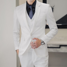 长期款白色西装三件套男士商务休闲西服套装青年伴郎服6103P240