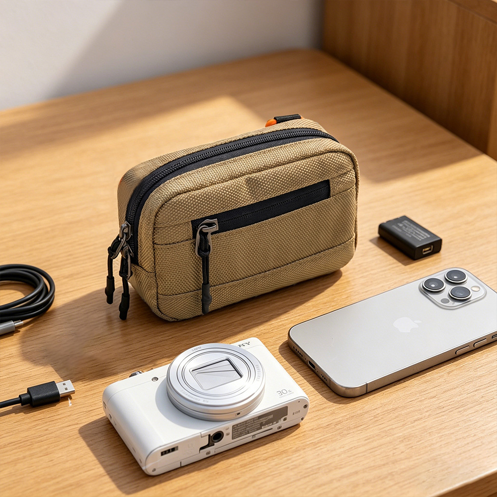 New cross-border Oxford cloth SLR camera bag, crossbody style, small square bag, portable compact camera battery storage bag