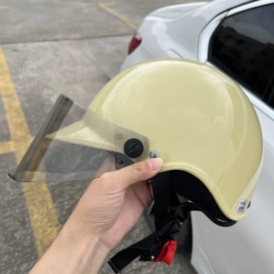 Half Helmet Summer Helmet Sunscreen Electric – Motosiklet dəbilqələri - one-size-fits-all-mustard-yellow-new-standard-standard-light-tea-lenses
