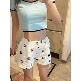 薄款美式印花运动直筒短裤女2024夏季新款宽松休闲短款阔腿热裤子