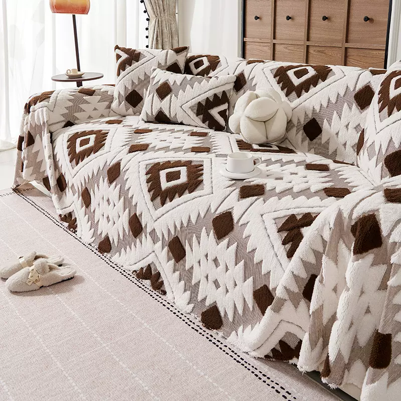 冬季全盖毛绒沙发巾一片式通铺舒棉绒沙发盖毯直排沙发沙发垫跨境