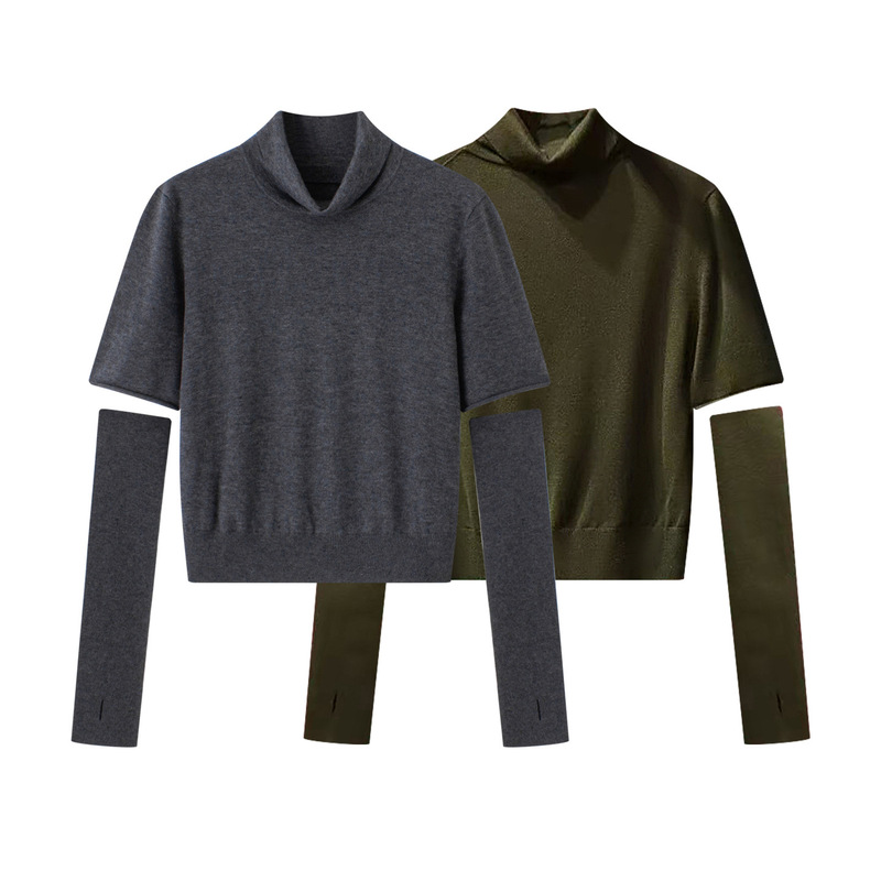 2025 New Winter Slim Fit Detachable Sleeve Turtleneck Knitwear Women's Top A1Eef4258