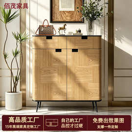 意式轻奢岩板两门鞋柜正对门收纳储物柜中古高级感入户玄关柜