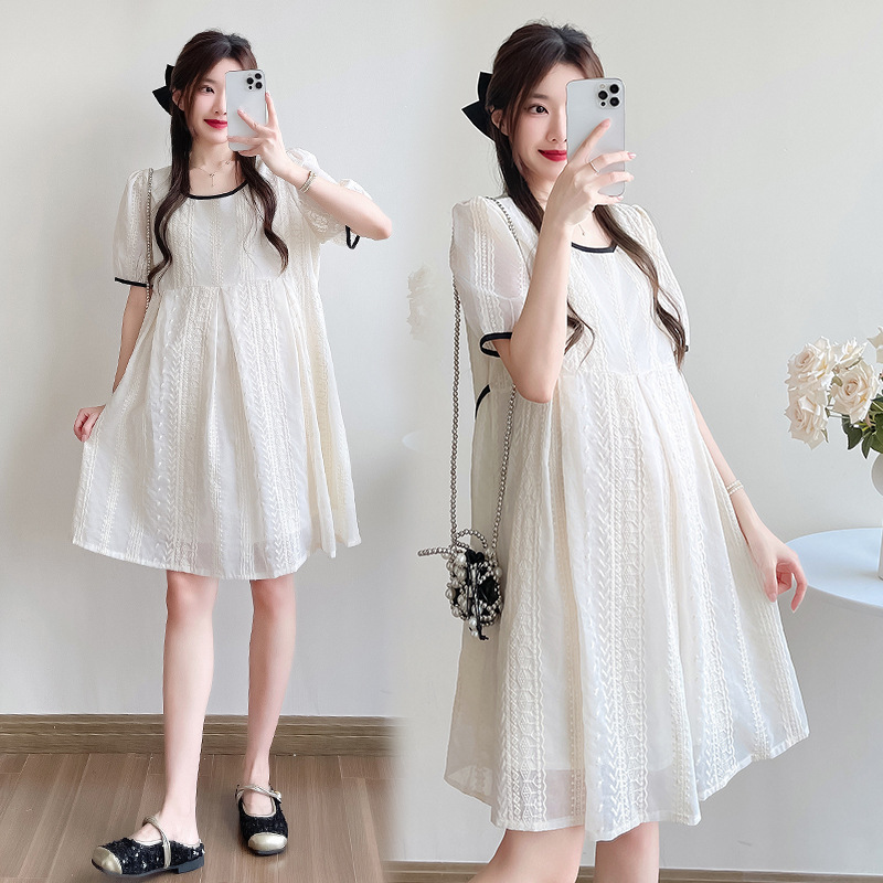Maternity Wear 2026 Summer New Fashion Sweet and Youthful Lace Patchwork Short-Sleeve Dress