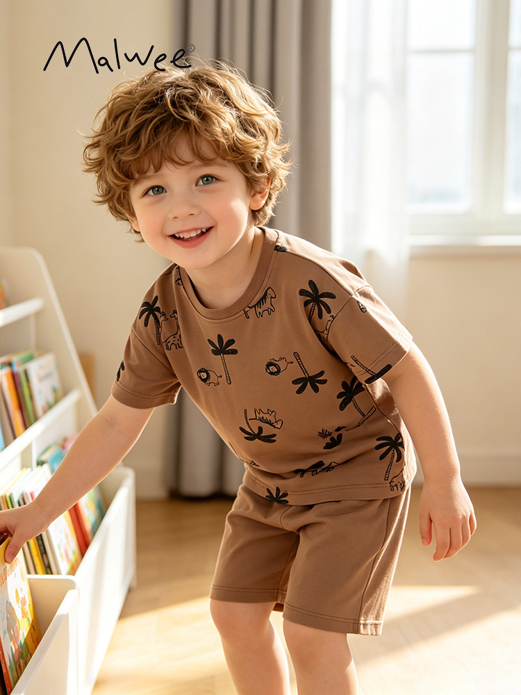 Malwee nuevo traje infantil para niños, moda europea y americana para niños de mediana edad, cómodo, deporte diario, juego de ocio de dos piezas