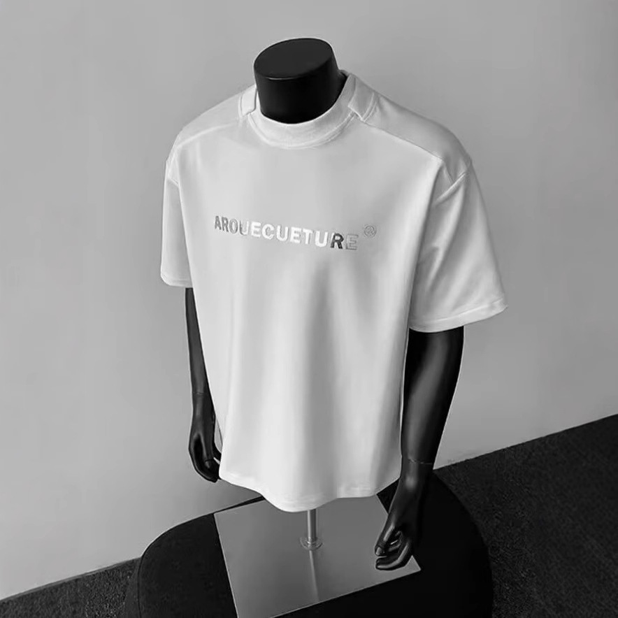 Maglietta corta estiva da uomo con maniche corte e spalle dritte e scritta in metallo, stile americano High Street_voghion.com