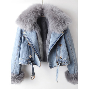 2025 Winter Fashion Faux Fox Fur Collar Rabbit Fur Lining Thickened Warm Coat Women's Short Jacket Trendy Top