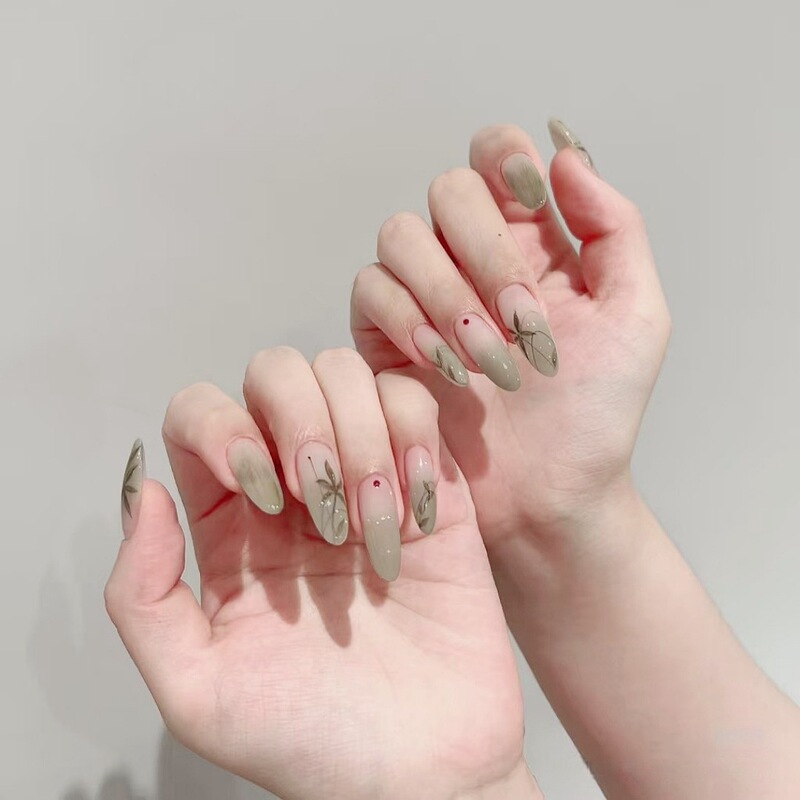 S135-New Chinese Style National Style Wearing Nail Pieces Finished Crescent Bamboo White Gentle Nail Art False Nail Full Size