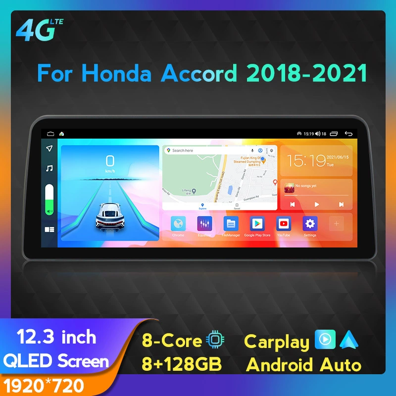 Для Honda Accord 10‑го поколения (18-21), Android центральная мультимедийная система с навигацией «всё в одном», 12.3"