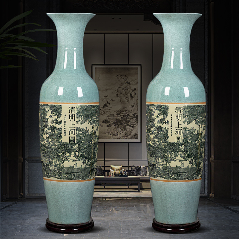 景德镇陶瓷清明上河图落地大花瓶酒店客厅装饰品摆件乔迁开业礼品