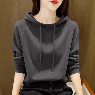 设计感冬季大码显瘦长袖卫衣时尚百搭连帽上衣双面德绒女款打底衫