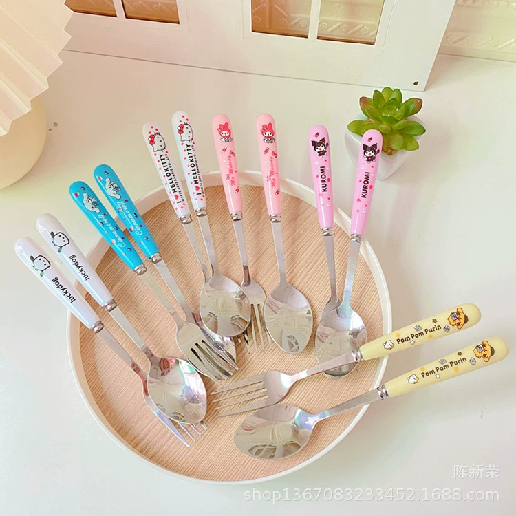 Cute tableware, children's set, fork, spoon stainless steel, PC-plastic, 2 pieces