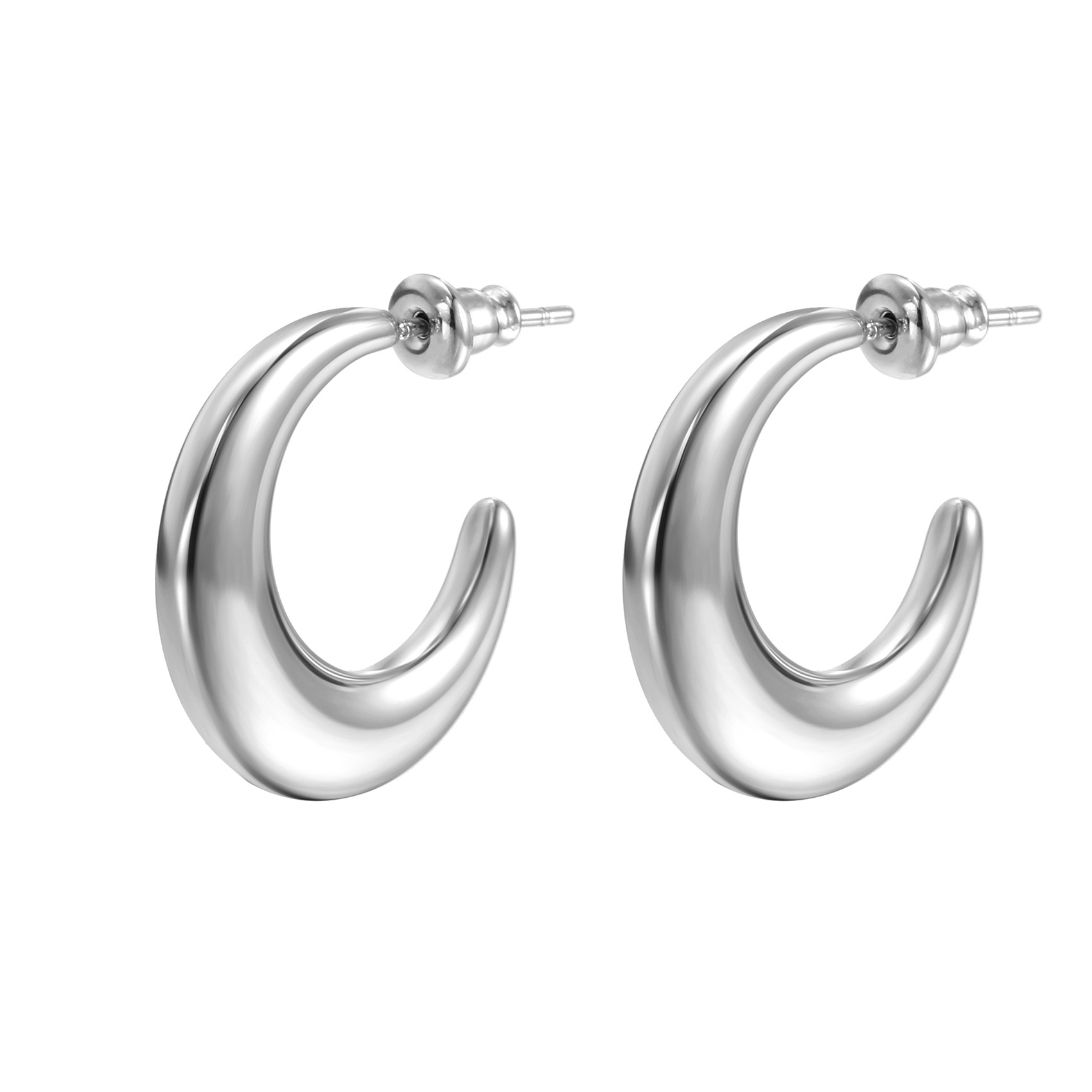 C Shape Pattern Women'S Gender PVD Coated 18K Gold Real Gold Plated C Shape 201 Stainless Steel Fashion Waterproof Non Tarnish Ear Studs