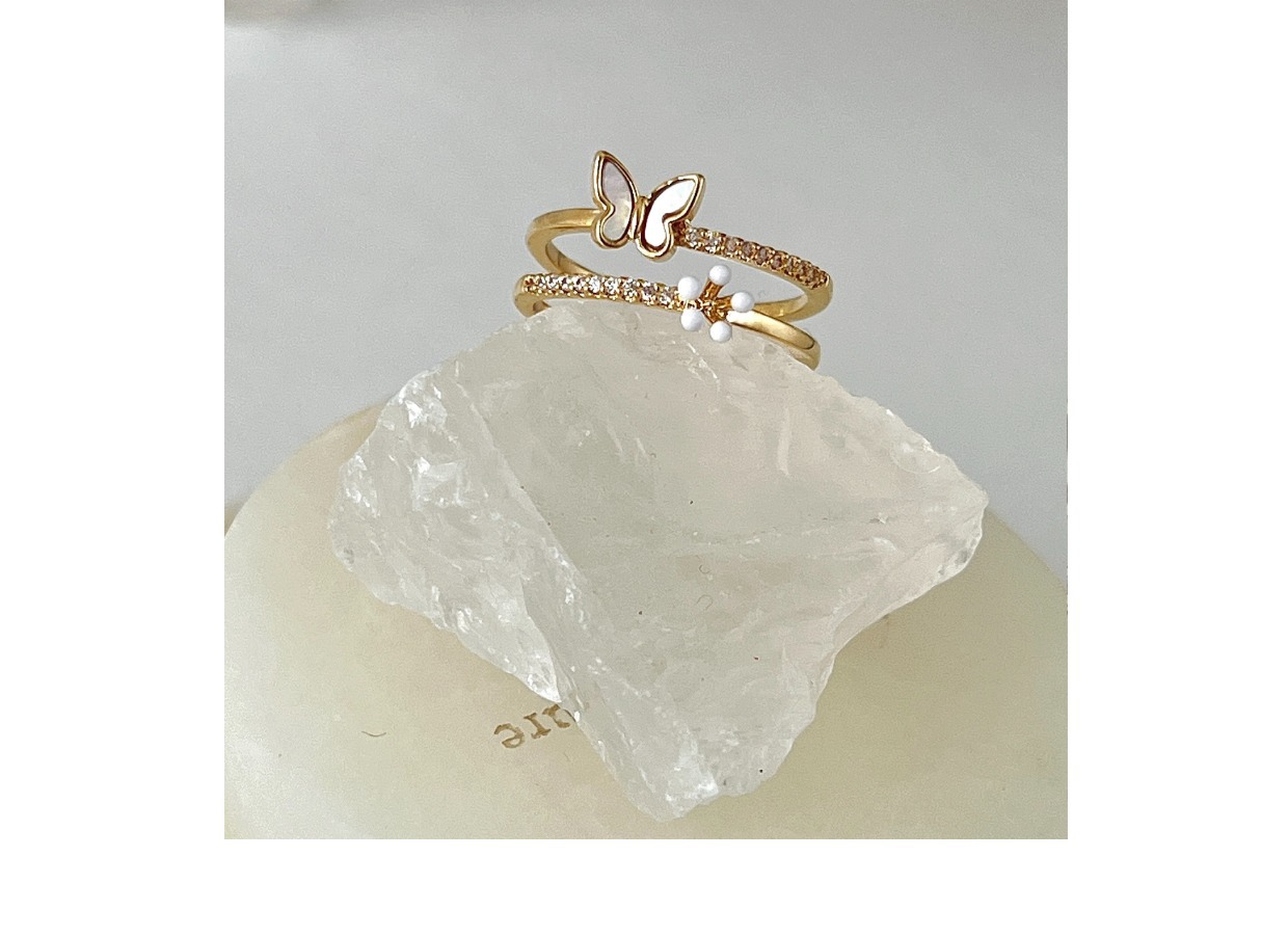 Rings Classification Adjustable Ring Size Artistic Flower Rhombus Butterfly Copper Enamel Inlay Artificial Pearls Shell Zircon Rings