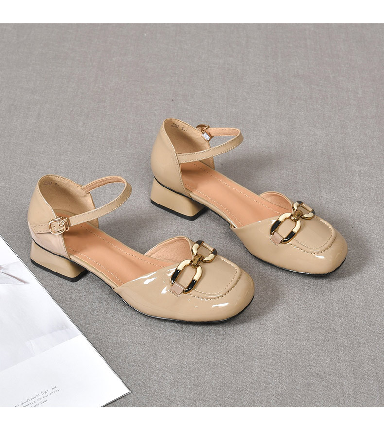 Sandal nữ mũi kín quai ngang da thật gót vuông 6 cm đế mềm có khóa — Màu đen chi tiết 8