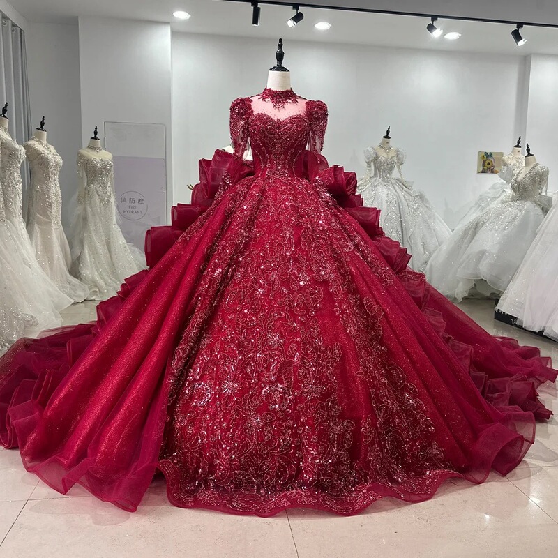 French-Style Red Main Wedding Dress for Brides, 2026 New Model, Luxurious and Heavily Embellished, Long-Sleeved, Winter, Plus-Size, for Going Out and Toasting, with a Train French-Style Red Main Wedding Dress for Brides, 2026 New Model, Luxurious and Heavily Embellished, Long-Sleeved, Winter, Plus-Size, for Going Out and Toasting, with a Train