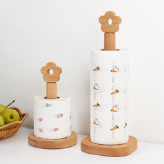 Japanese creative paper towel holder kitchen vertical beech wood paper roll holder wooden small flower short lazy rag storage bracket