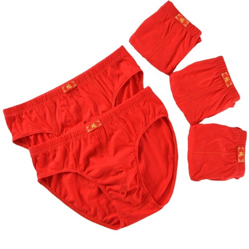 Men's zodiac year men's underwear men's pure cotton large size briefs mid-waist loose breathable cotton bright red shorts