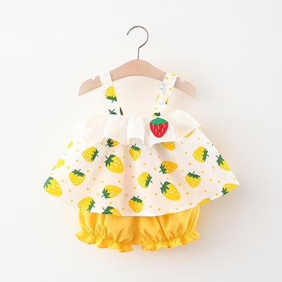 2021年夏季新款女童草莓套装 韩版短裤两件套可爱小草莓两件套