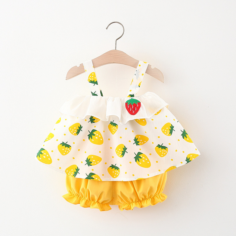 2021年夏季新款女童草莓套装 韩版短裤两件套可爱小草莓两件套