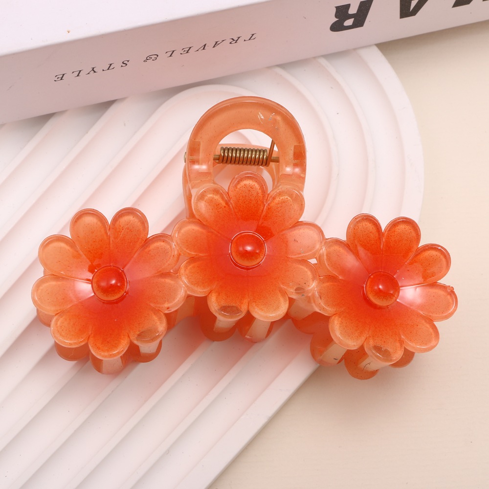 Nuevo color frangipani acrílico pinza para el cabello flor pinza de agarre de alta calidad elegante accesorio para el cabello de mujer pinza de tiburón de agarre lateral