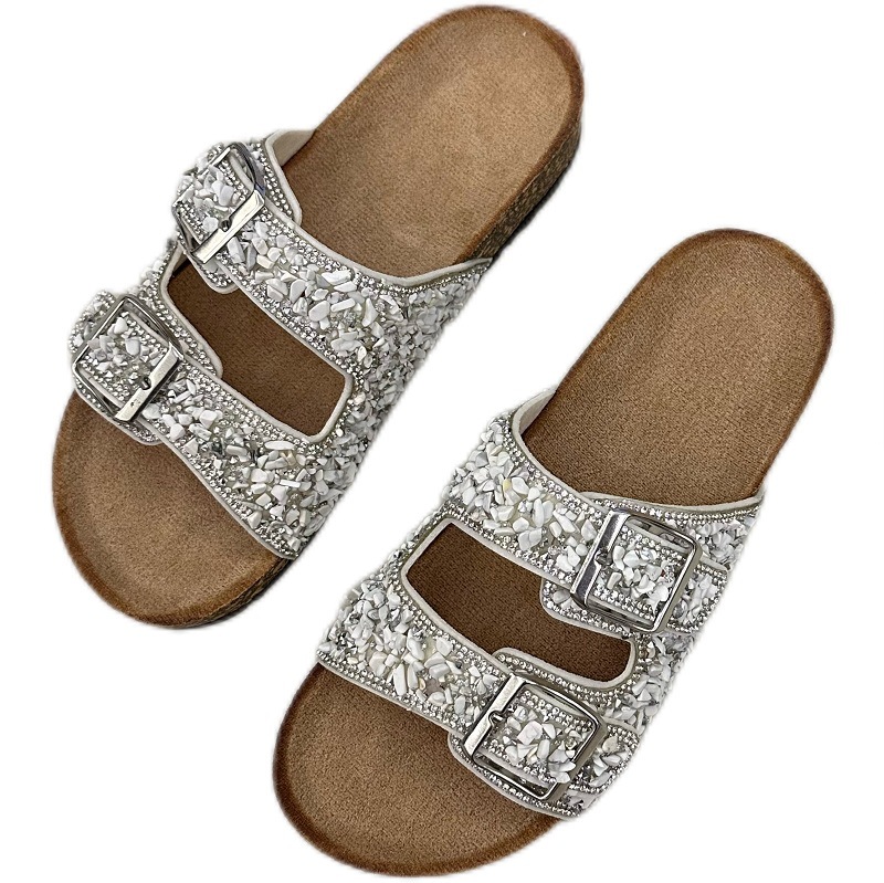 2025 verano Europa y los Estados Unidos comercio exterior transfronterizo zapatillas de doble botón perforación de arena corcho gran fábrica de zapatillas para mujeres
