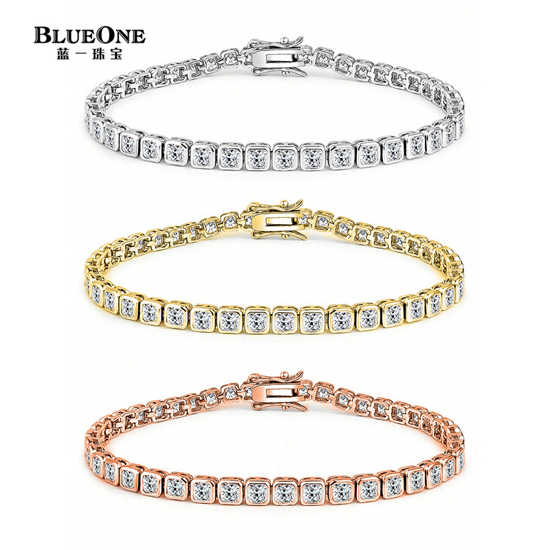 New Cross-Border 3mm Square Zircon Bracelet for Men and Women, High-End Jewelry with Full Diamond Ice Sugar Design, In-Stock, European and American Cross-Border
