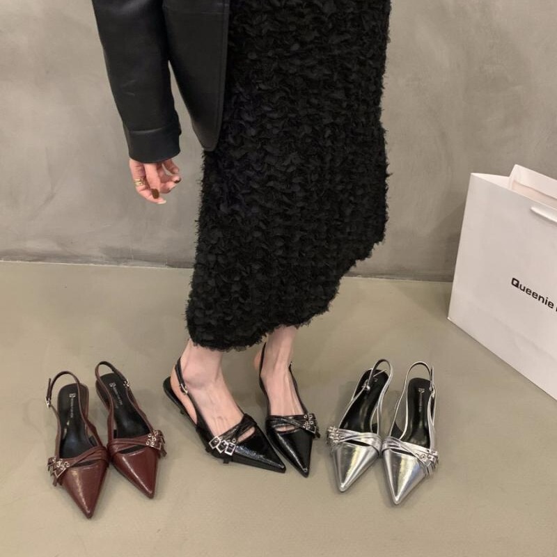 Niche High-Heeled Shoes, Red Closed-Toe Sandals, Fairy Shoes, 2026 New Spring/Summer Black French-Style Pointed-Toe Single Shoes