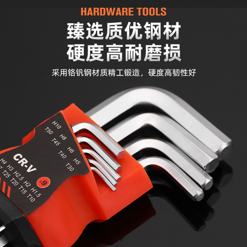 Juego de cabeza de bola hexagonal llave plateada mate alargado extra-larga cabeza de bola hexagonal 9 piezas traje hexagonal al por mayor